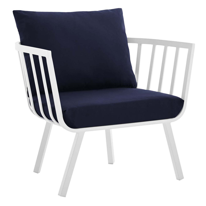 Modway Riverside Outdoor Patio Aluminum Armchair, White, Navy Sunbrella