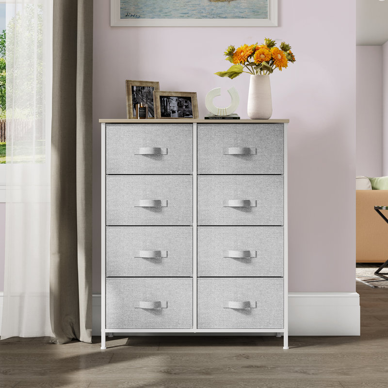 Commode 8 tiroirs Hise, Gris clair