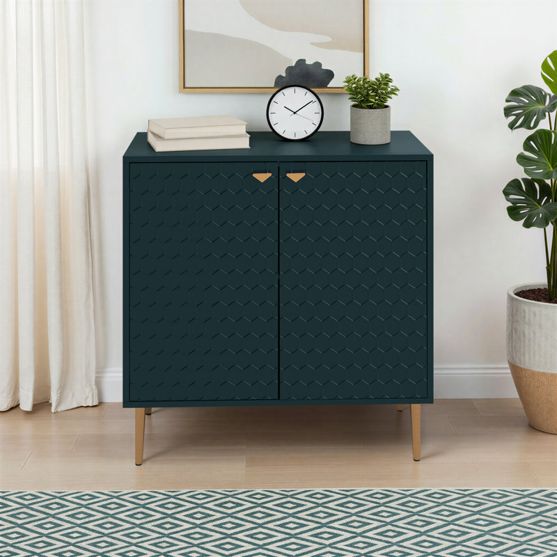 Wood 32" H 2-Door Accent Cabinet with Metal Legs, Green