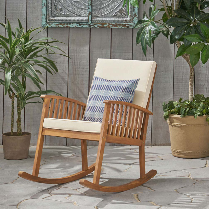 Chaise berçante d'extérieur en bois, Beige, Brun