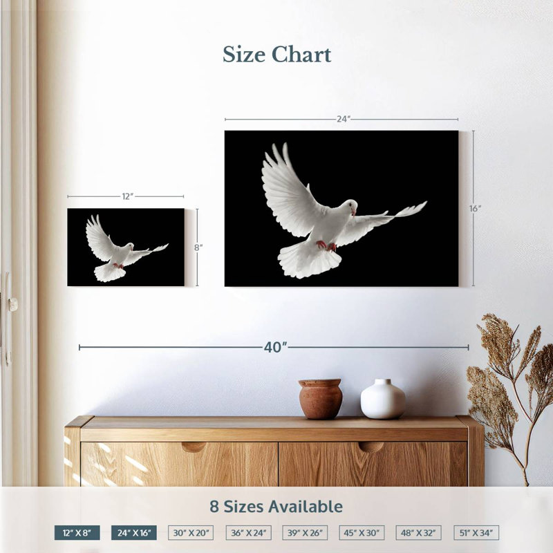 Brampt Flying White Dove, 16" H x 24" W