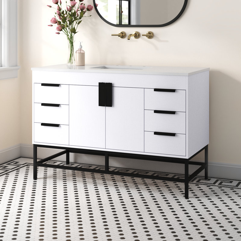 Eugene 48'' Single Bathroom Vanity with Engineered Marble Top, White