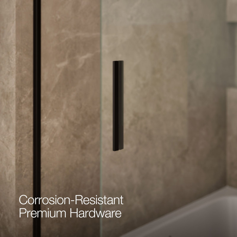 Levity 59.62" x 62" Bypass Bath Door with CleanCoat® Technology, Anodized Dark Bronze, Clear
