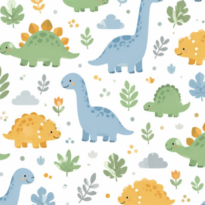 Papier peint adhésif pelez et collez, dinosaures mignons, blanc l 17,7 po x H 118 po, papier peint amovible auto-adhésif pour les armoires de chambre de bébé