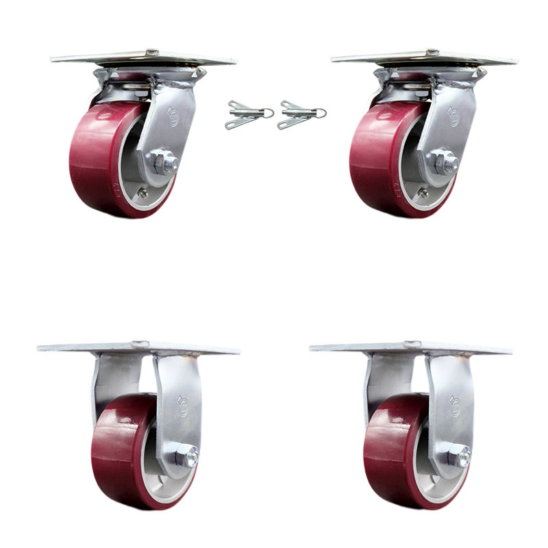 Ensemble de roulettes 4 pièces en polyuréthane sur aluminium