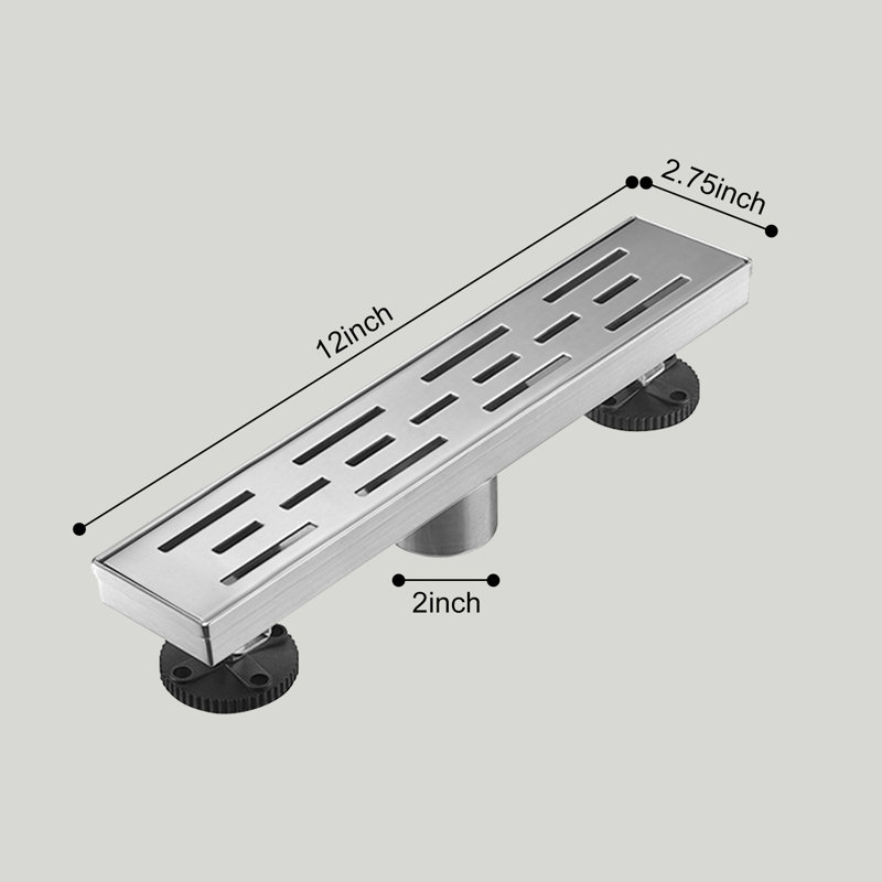 Drain de douche linéaire 12 "avec grille à motif bar, Nickel brossé