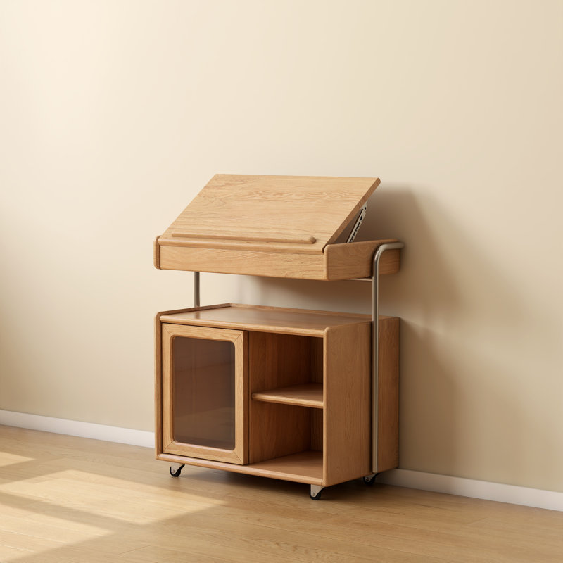 Table de bout en bois massif avec roulettes, Simple, Chêne