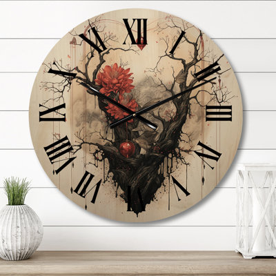 Blossoming Love Japanese Vintage Illustration - Japon Woman Oversized Wood Wall Clock