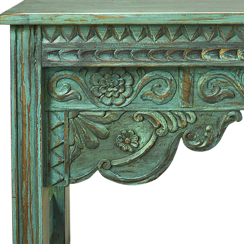 Hand Carved Turquoise Solid Wood Console Table