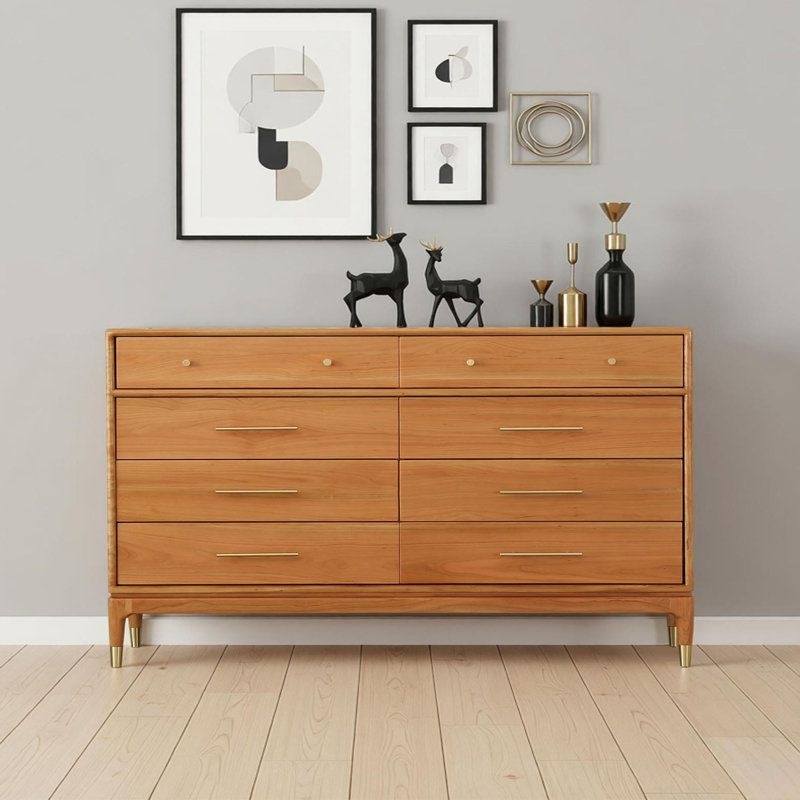 Buffet en bois massif à plusieurs tiroirs, 45.27" H x 62.99" W x 15.74" D