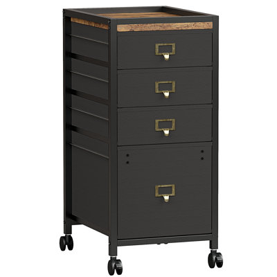 4-Drawer Rolling File Cabinet with Wheels, MDF Fabric Vertical Storage Cabinet, Under Desk Mobile Organizer Fits A4 & Letter Size Documents for Home Office, Black