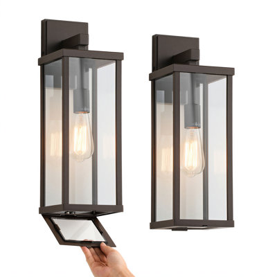 Olar Classic Outdoor Wall Sconce 1 Light Rectangular Metal Frame and Glass Shade Warterproof