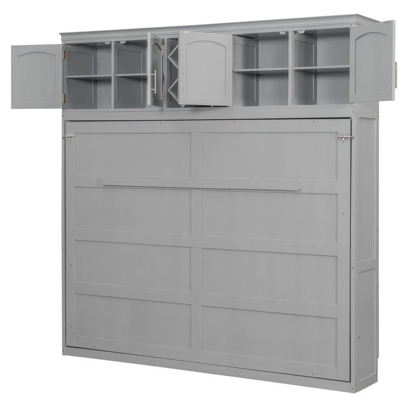 Murphy Bed Cabinet With Wine Rack, Gray