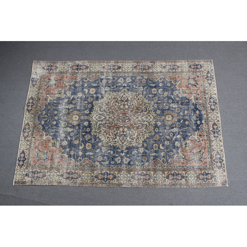 Tapis turc antique surdimensionné bleu marine pour les salons, décoration de plancher oriental bohémien rétro