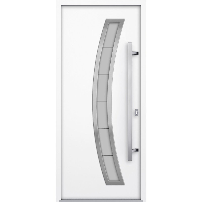 Porte avant en acier pré-suspendue à l'avant / deux inserts blancs et en acier inoxydable 6500 - moderne - l 36 po x H 80 po - Gauche