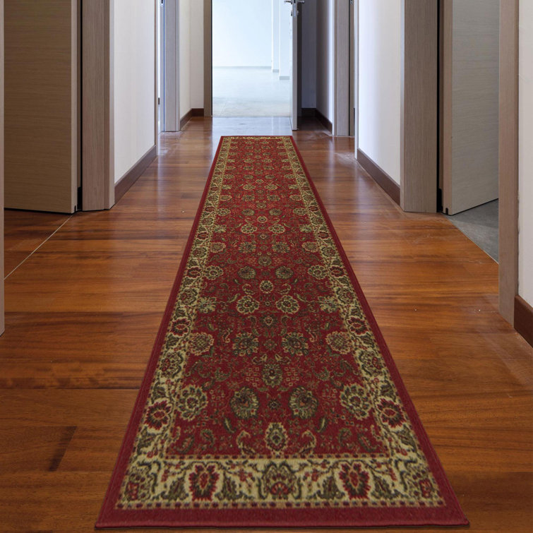 Ottohome Non-Slip Traditional Area Rug For Living Room, Hallway, Entryway Rug, Dark Red
