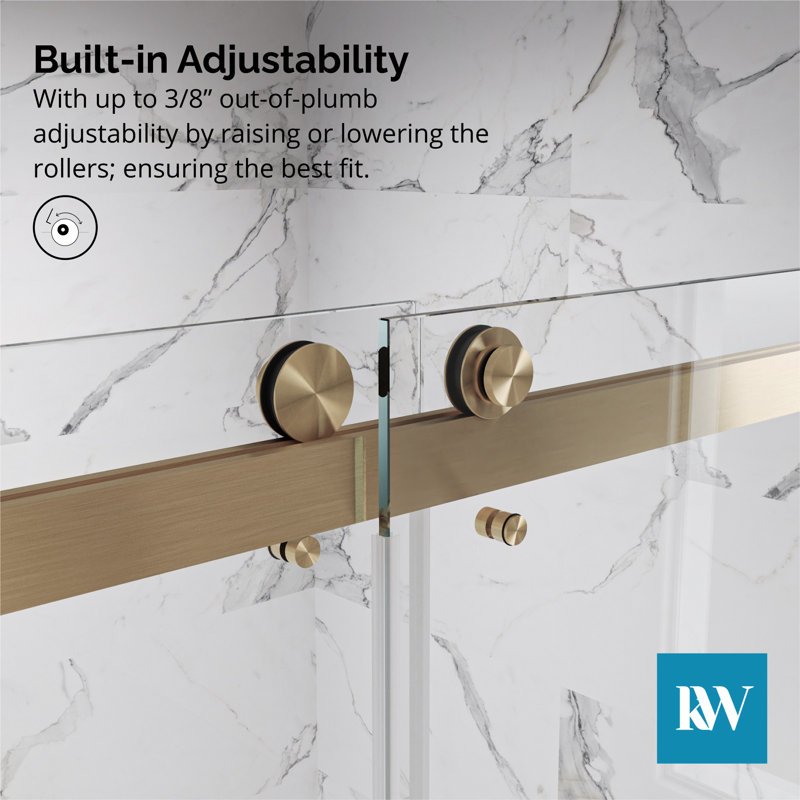 Catalyst 68"- 72" W X 79" H Double Sliding Frameless Shower Door In Brushed Bronze With 3/8" Clear Glass, Brushed Bronze