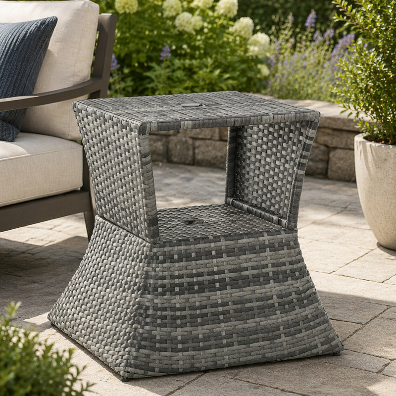 Table d'appoint en osier de rotin avec trou pour parasol Outsunny