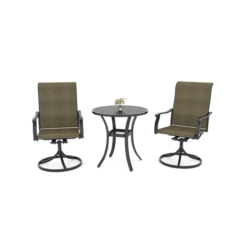 2 - Person Metal Patio Dining Set With Round Table, Black/Brown