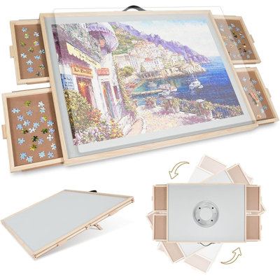 1500 Pieces 2in1 Tilting Rotating Puzzle Board for Adults Gifts Wooden Jigsaw Puzzle Table with 4 Drawers Portable Board with Lazy Susan and Cov 1500 Pieces 2in1 Tilting Rotating Puzzle Board for Adults Gifts Wooden Jigsaw Puzzle Table with 4 Drawers Portable Board with Lazy Susan and Cov