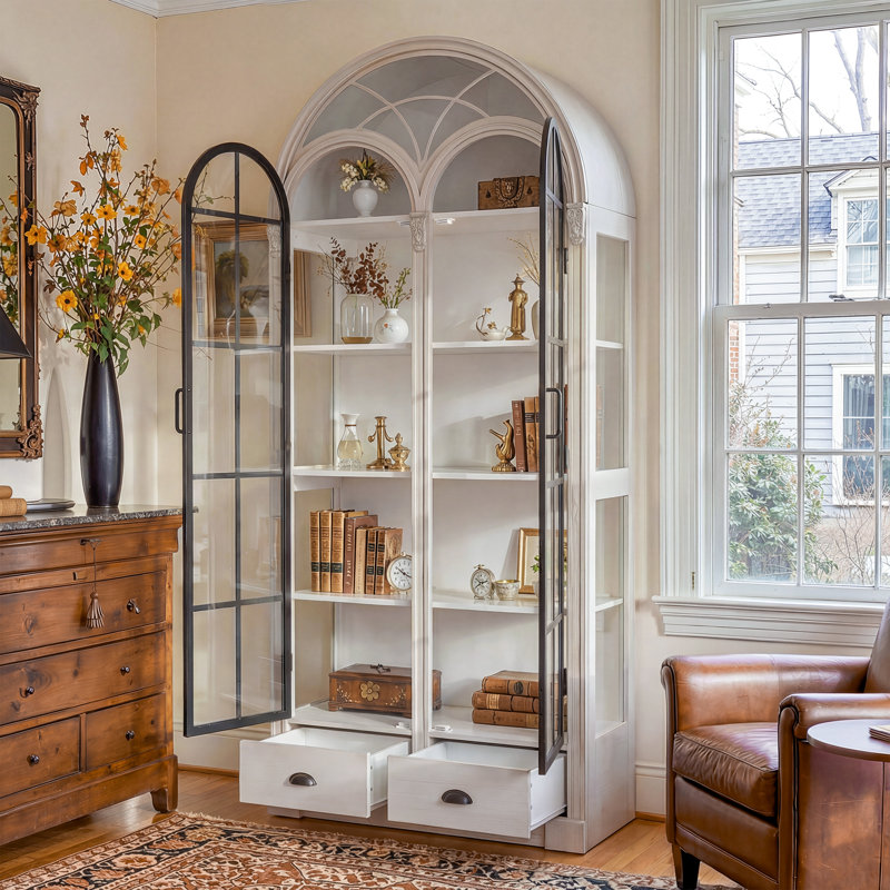 Curio 81'' H Arched Storage Cabinet with Drawer and Hidden Storage