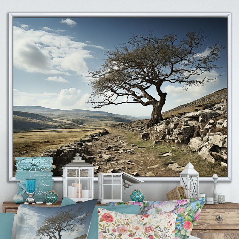 " Tree Solutide Landscape ", White Floater Framed, 24" H x 32" W x 1" D