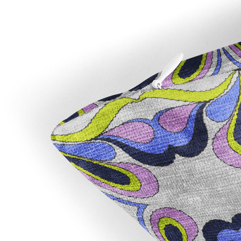 Coussin en chenille, Bleu / noir / blanc / rose
