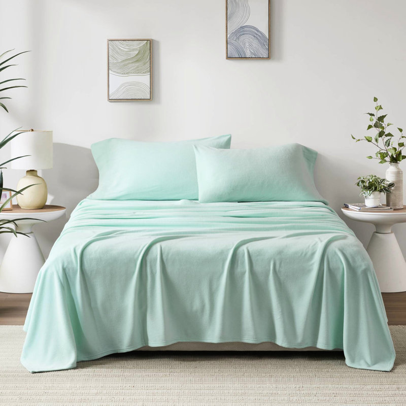 Drap-housse 100% molleton 4 pièces, ultra doux, douillet, boulochage, lavable à la machine, avec draps-housses plats et 2 taies d'oreiller pour un sommeil doux, molleton, douillet