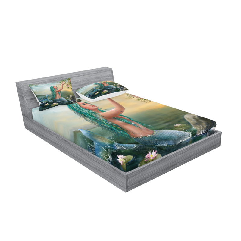 Ensemble de draps et taies décoratives Ambesonne Mermaid, bleu mer / bleu pétrole