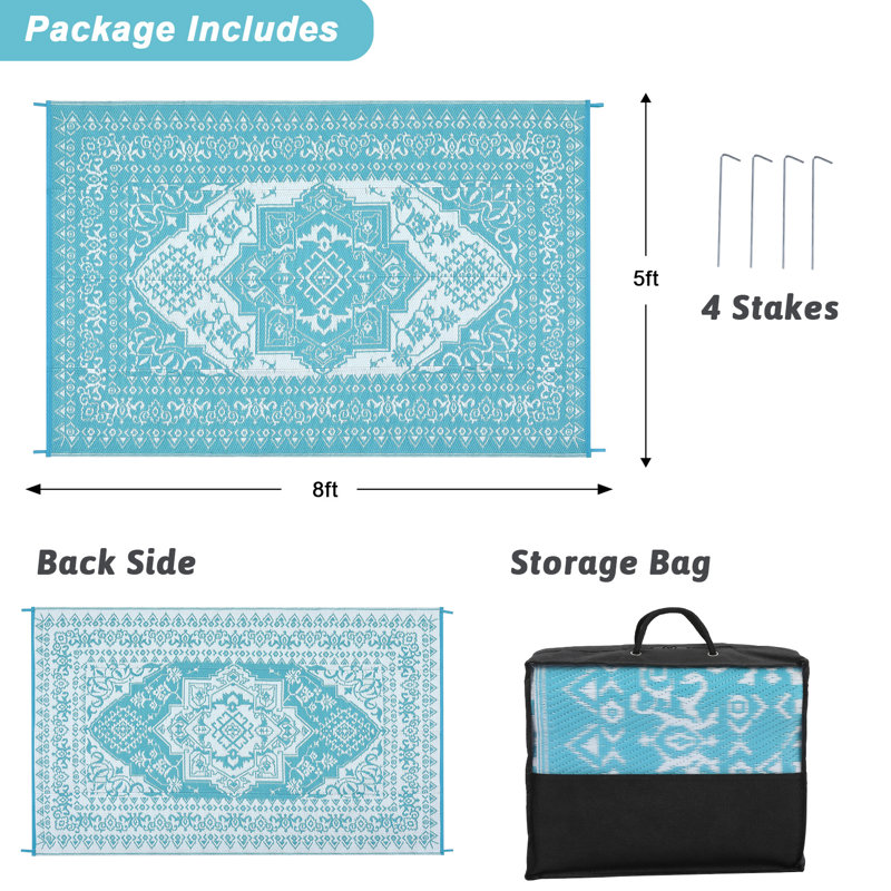 Outdoor Waterproof Plastic Straw Rug,Country Vintage Floral Carpet for RV,Patio,Backyard, Rectangle 5' x 8'