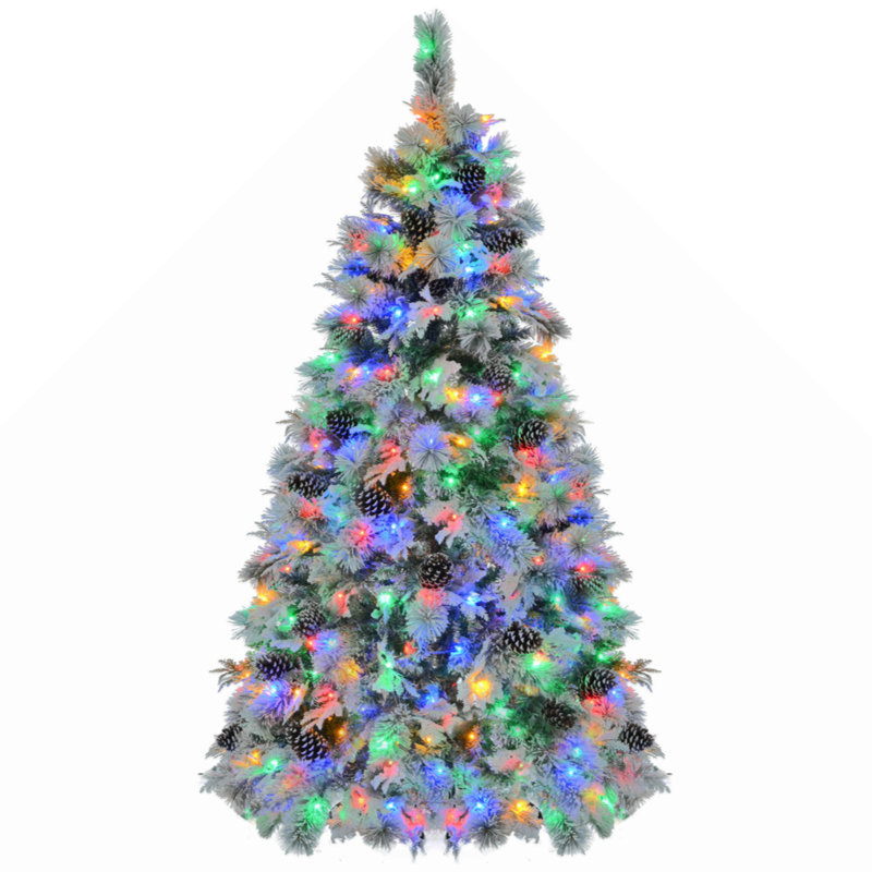 6FT Pre-Lit Snow Flocked Spruce Christmas Tree with Pine Cones