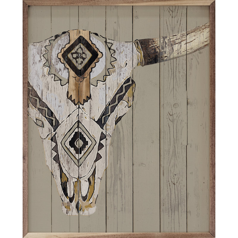 Crâne tribal longhorn blanc délavé, H 10 po x l 8 po