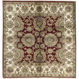 Hand-Knotted High-Quality Red and Ivory Square Area Rug