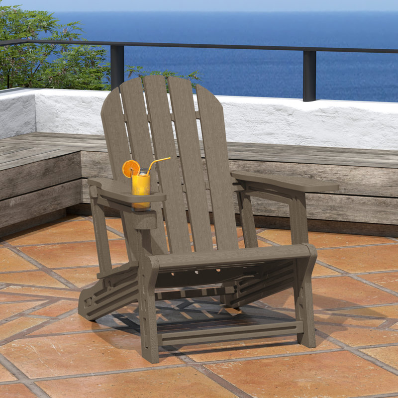 Chaise Adirondack d'extérieur en poly avec porte-gobelet, Tan