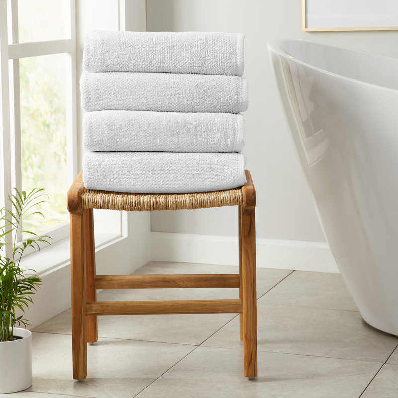 100% Cotton Textured Bath Sheet, Bath Towel - 4 Pack, Optic White