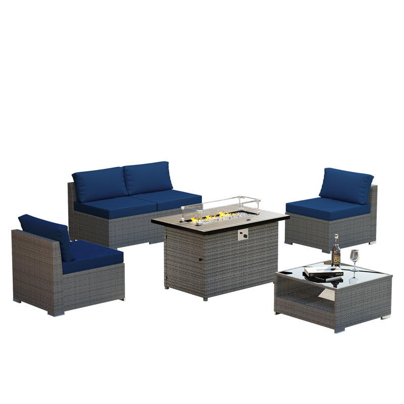 Ensemble de conversation modulaire avec coussins 6 pièces Tijen, Bleu