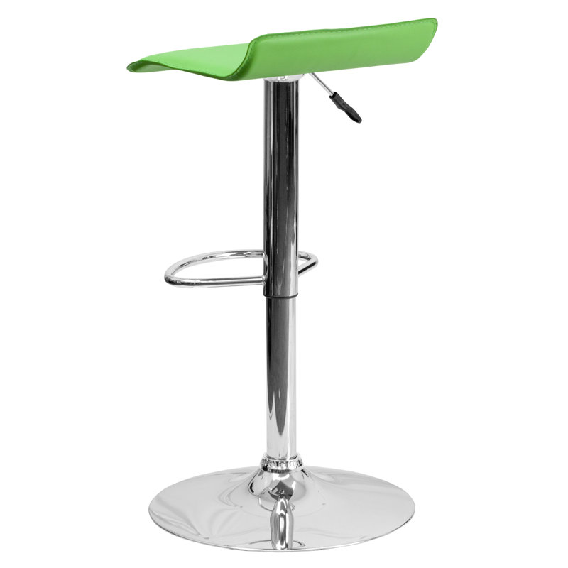 Orozco Contemporary Vinyl Adjustable Height Barstool with Solid Wave Seat and Chrome Base, Green