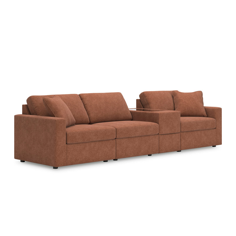 Chobanyan 4-Piece Sectional With Storage Console, Brown Polyester