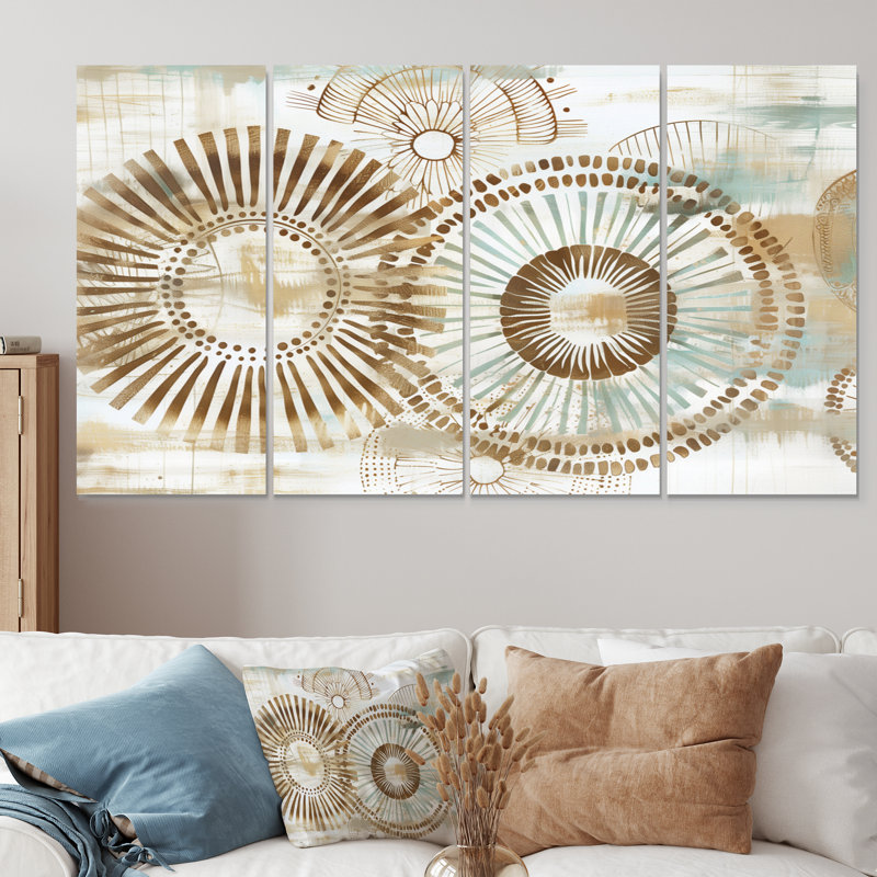 Beige boho bohémien mandala en spirale I - ensemble d'art sur toile mosaïque bohème, H 28 po x l 48 po