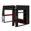 Lit mezzanine double avec bureau, lumières DEL et tablettes multi-rangements