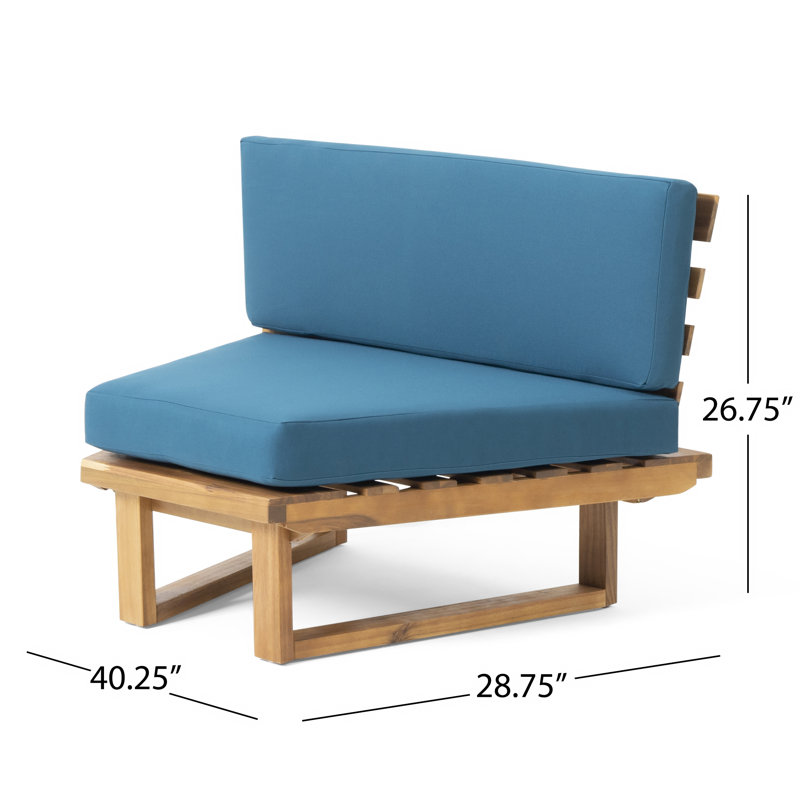 Chaise de coin Holubov + table basse, bleu sarcelle - coussins résistants à l'eau, bois d'acacia durable