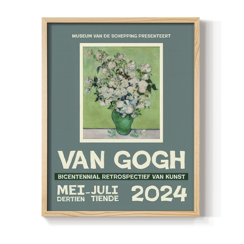 Van Gogh, exposition d'affiches encadrées III - bois massif, Naturel, H 11 po x l 9 po