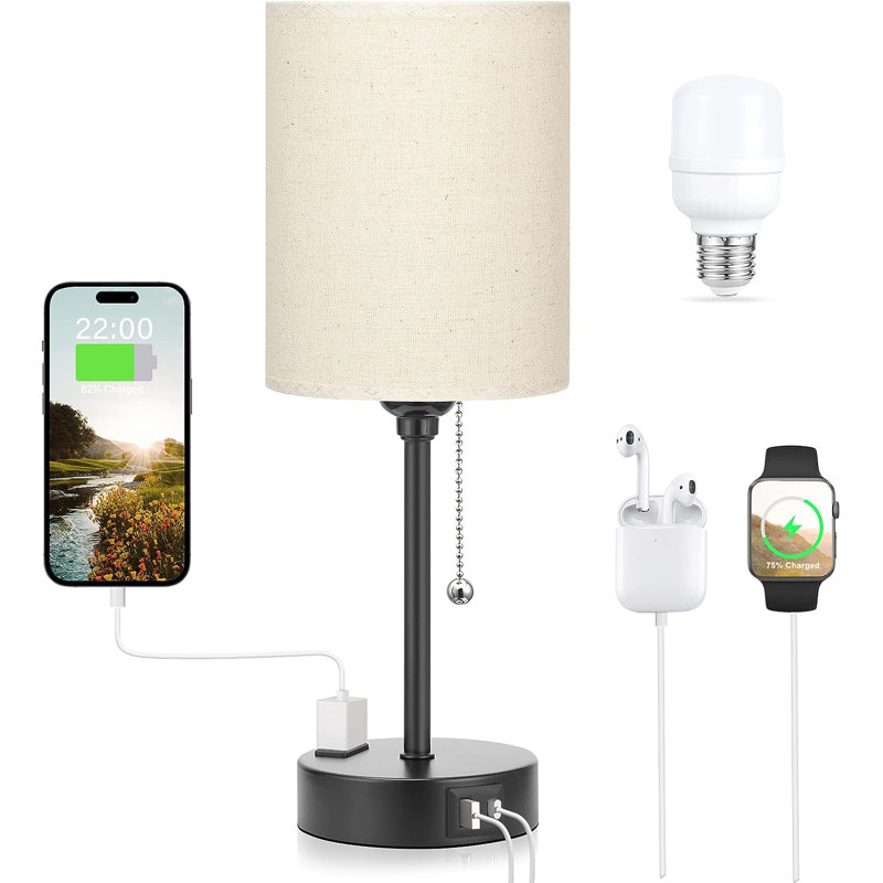 Murwah Metal USB Table Lamp, Beige