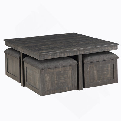 Moseberg 38" Gray Oak Coffee Table With Storage Stools