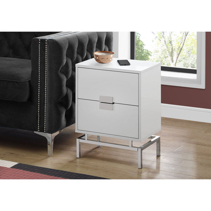 Lieber Nightstand, White, Silver