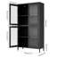 Meuble d'appoint en métal à 4 étagères avec portes vitrées pour bureau, salon ou chambre à coucher - Accessoires de rangement classiques noirs pour bibliothèque