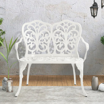 Patio Garden Bench Metal Park Bench Cast Aluminum Outdoor Furniture With Floral Rose For Patio (Excluding The Table)