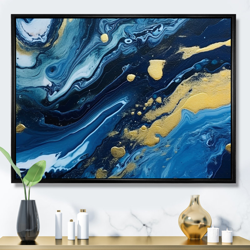 Agathe Ripple Golden Rivers VI - reproduction sur toile, Cadre flottant noir, H 30 po x l 40 po x P 1,5 po