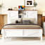 Lit plateforme double pleine grandeur avec porte de grange coulissante double et douille, support à lattes de bois, installation de charge de tête de lit à finition blanche et brune, bois, + brun, base à lattes stable-925508246-925508247