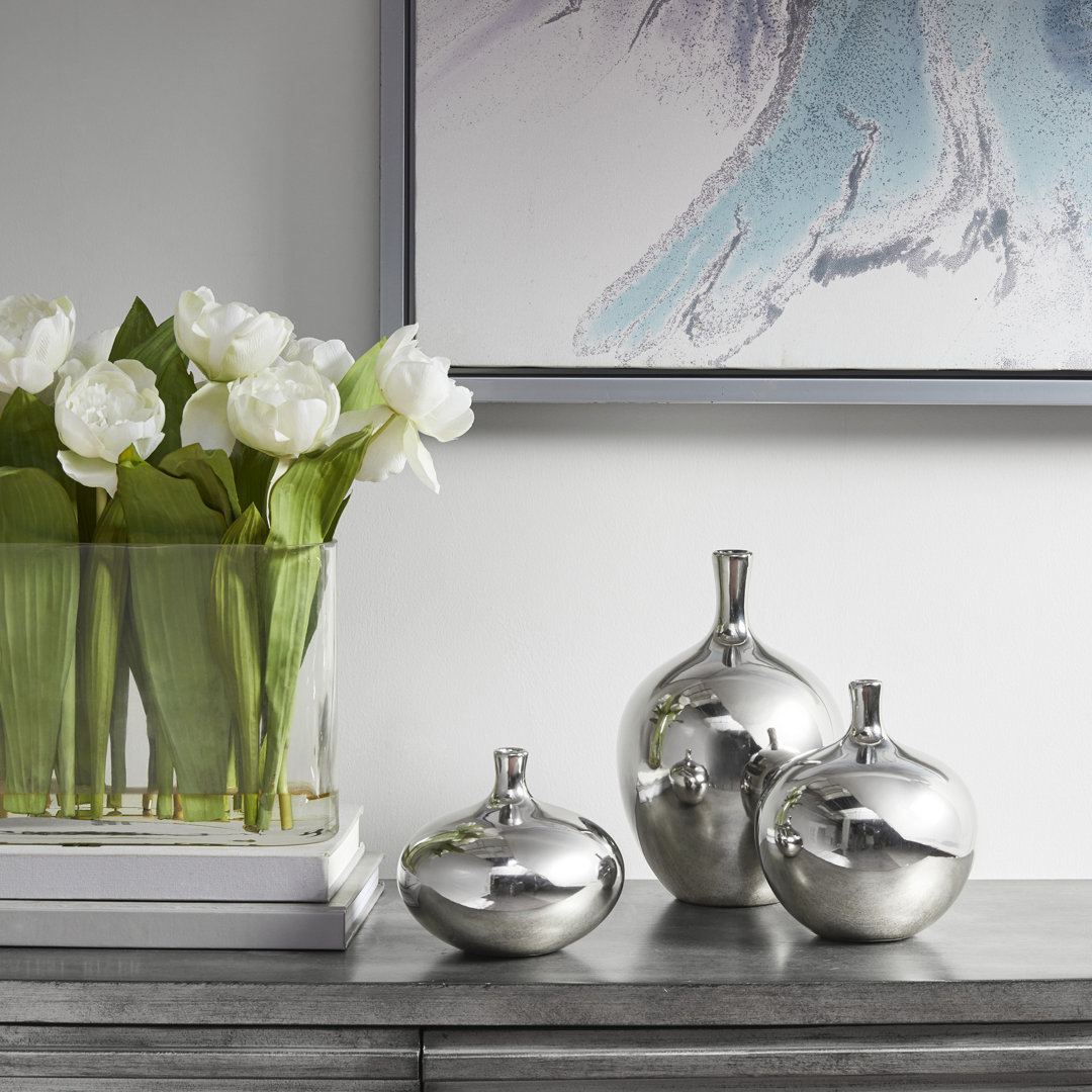 Ansen Mirrored Ceramic Decorative Vases 3-piece set Madison Park Signature 